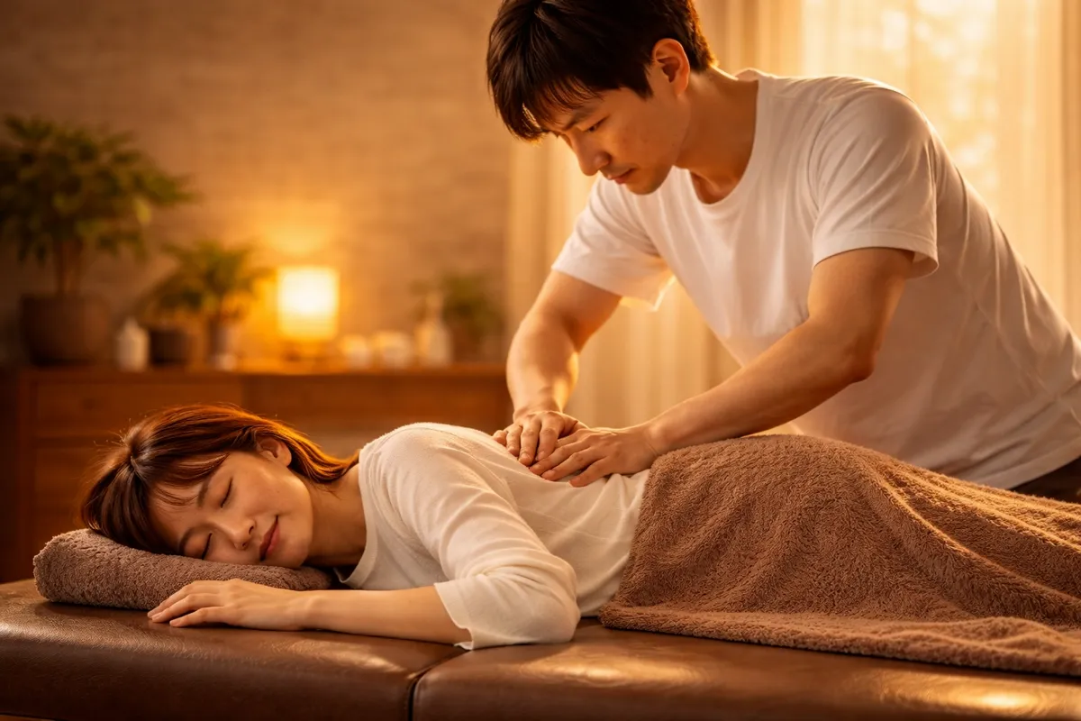 施術中の様子と患者様の声を紹介する写真