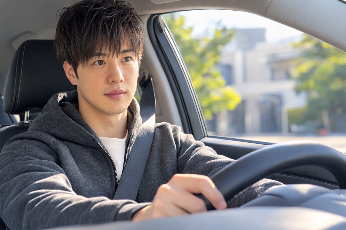 訪問施術へ向かう運転中の様子