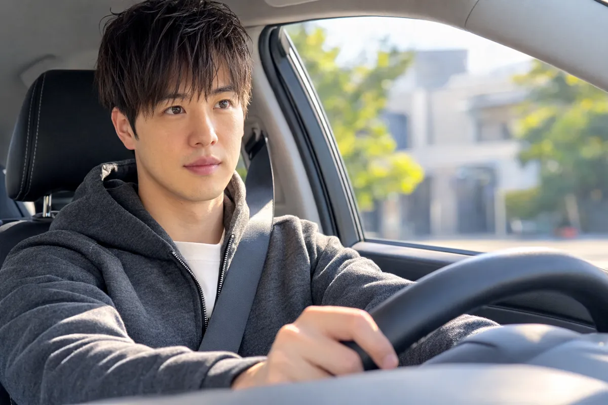 広島市内への訪問施術に向かう車内の様子